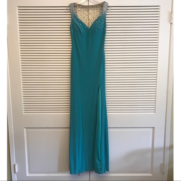 La Femme Teal Evening Gown - Picture 2 of 4